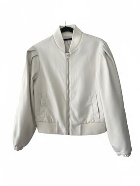 House of Harlow 1960 White Puff-Shoulder Bomber Jacket